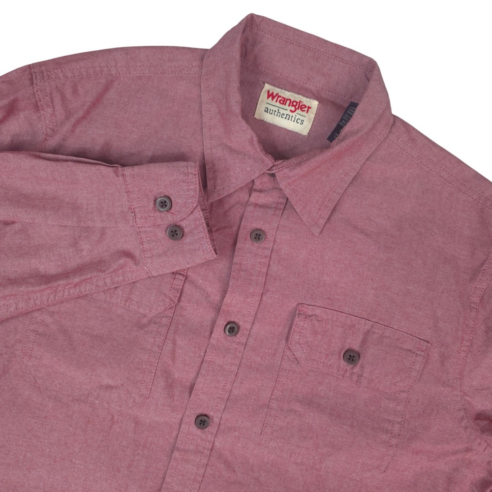 Wrangler Authentics Button Down Shirt Mens Medium Red Long Sleeve Workwear